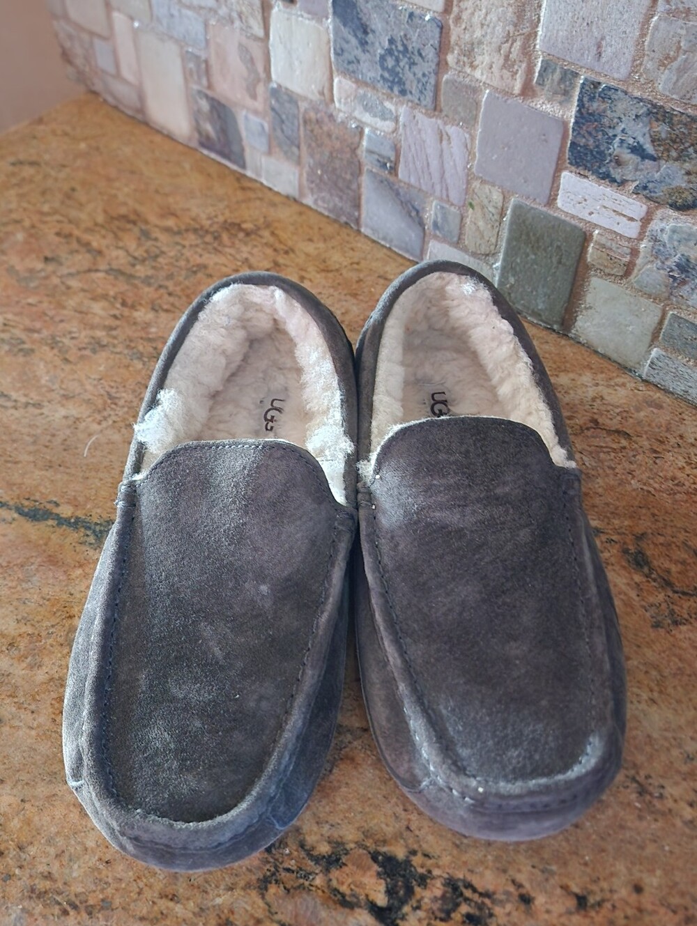 UGG Woman's Gray Suede Shearling-Lined Slip-On Loafers